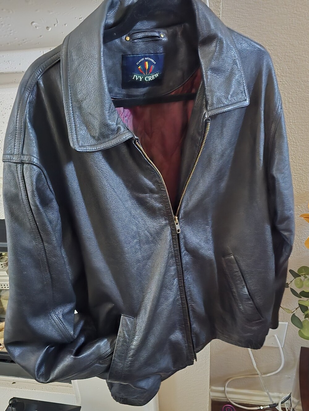 Ivy Crew Men's Black Leather Zip Jacket Sz.M